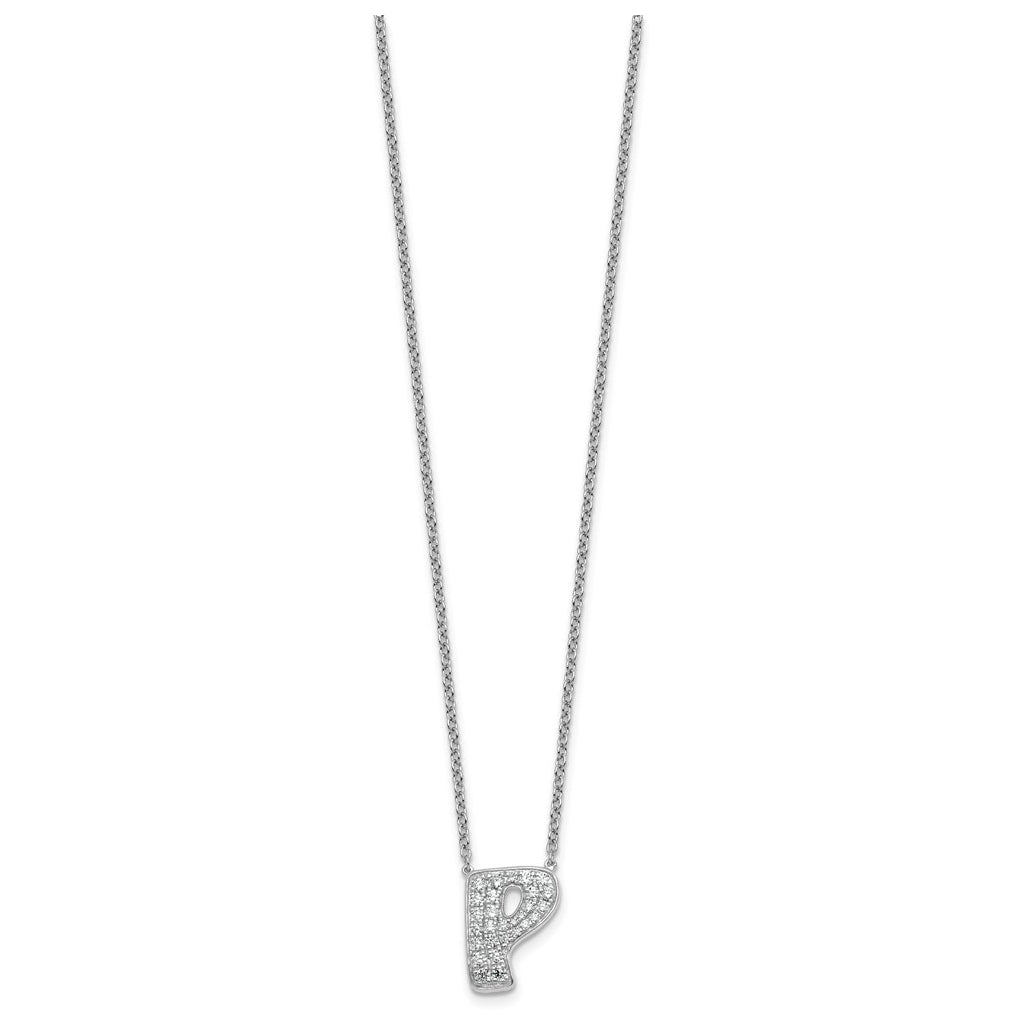 14k White Gold Lab Grown Diamond VS+ F+ Complete Letter 18 inch Initial Necklace