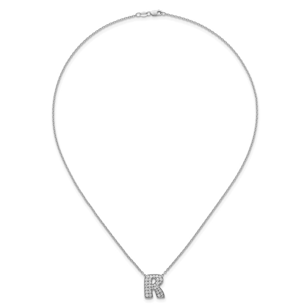 14k White Gold Lab Grown Diamond VS+ F+ Complete Letter 18 inch Initial Necklace