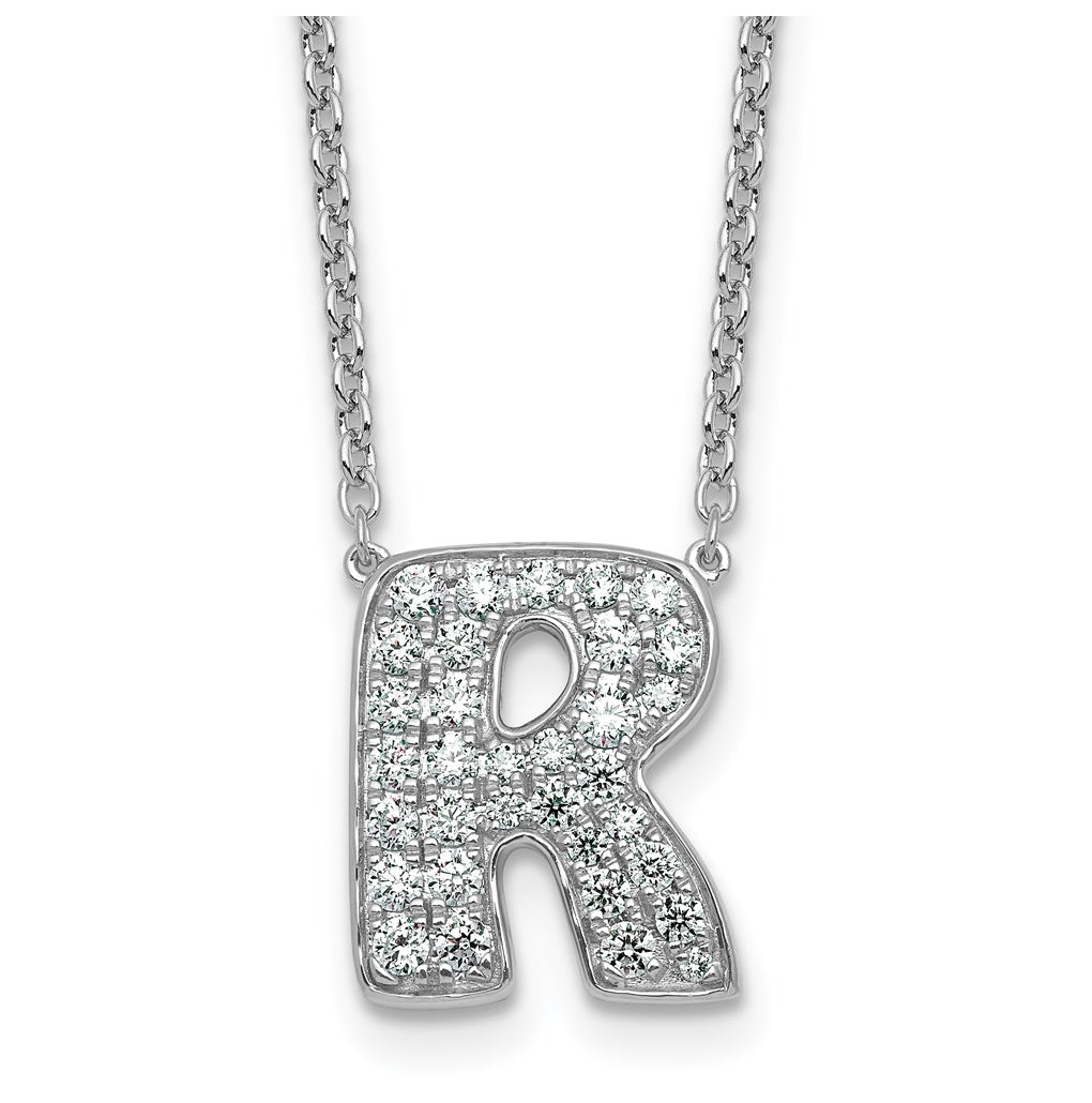 14k White Gold Lab Grown Diamond VS+ F+ Complete Letter 18 inch Initial Necklace
