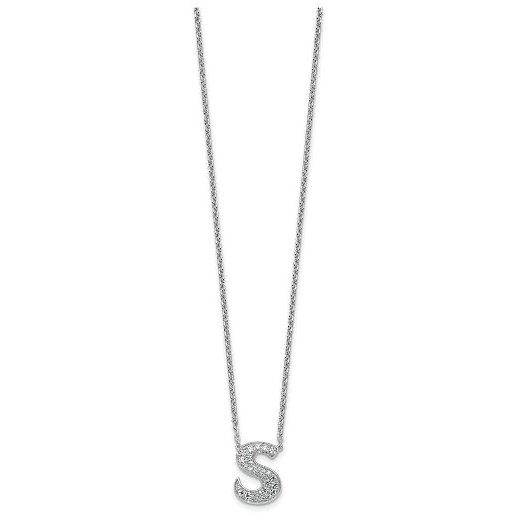14k White Gold Lab Grown Diamond VS+ F+ Complete Letter 18 inch Initial Necklace