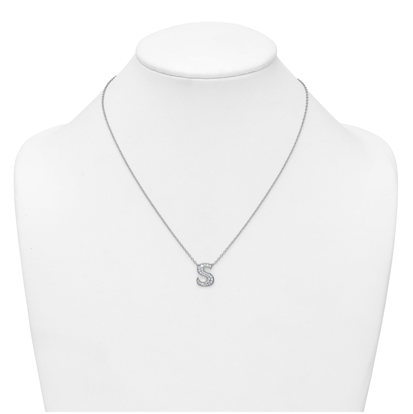 14k White Gold Lab Grown Diamond VS+ F+ Complete Letter 18 inch Initial Necklace