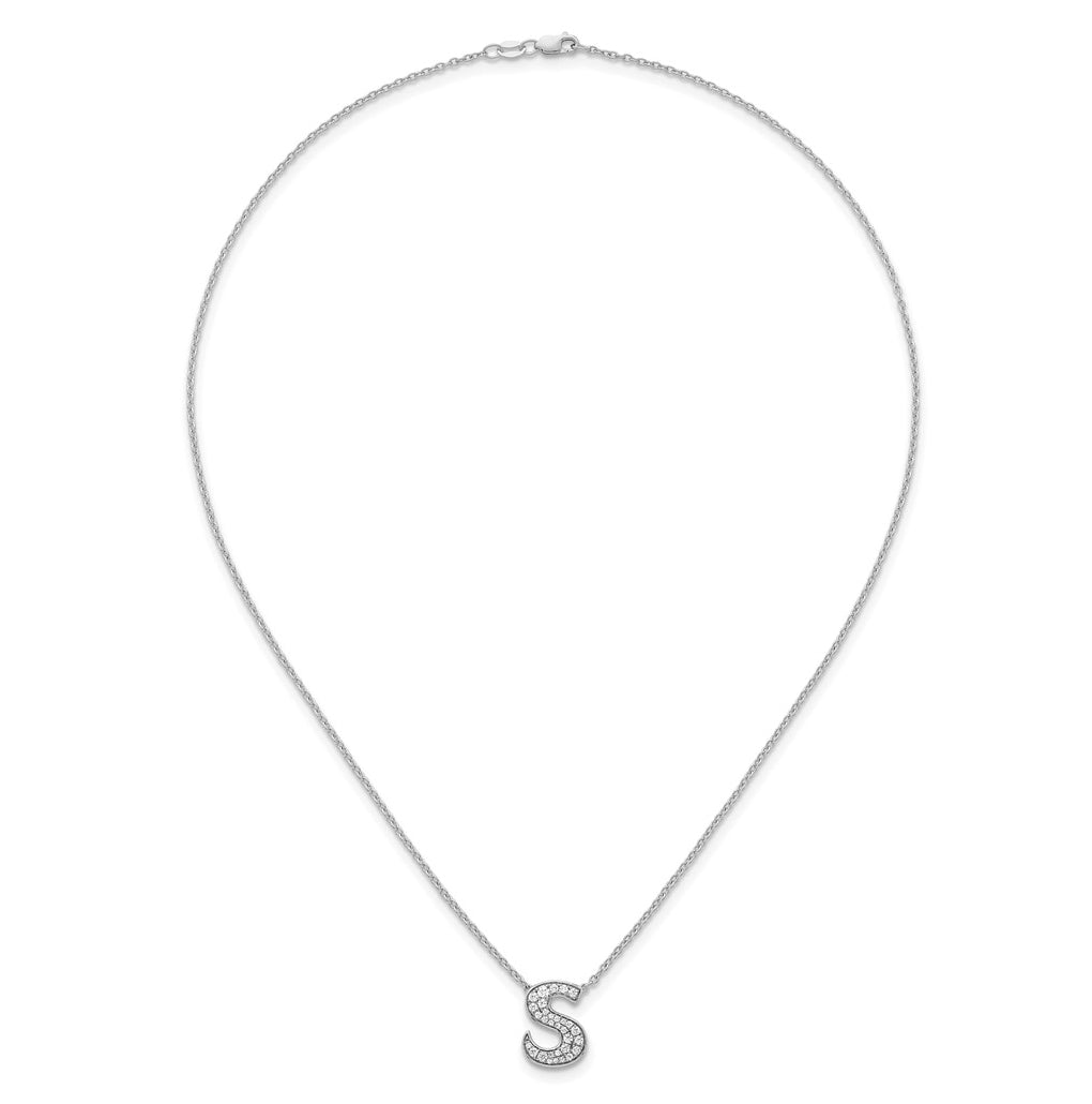 14k White Gold Lab Grown Diamond VS+ F+ Complete Letter 18 inch Initial Necklace