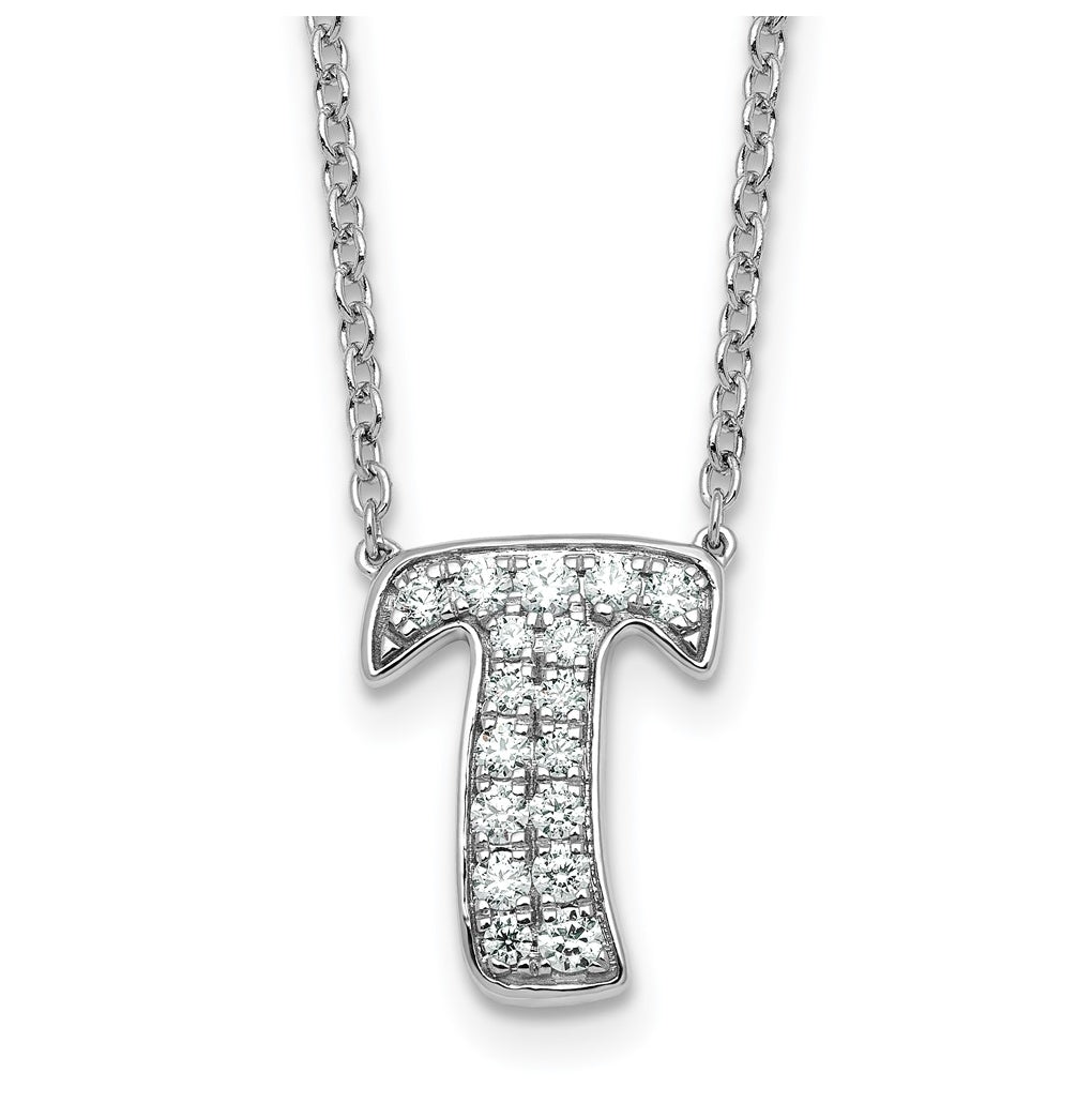 14k White Gold Lab Grown Diamond VS+ F+ Complete Letter 18 inch Initial Necklace