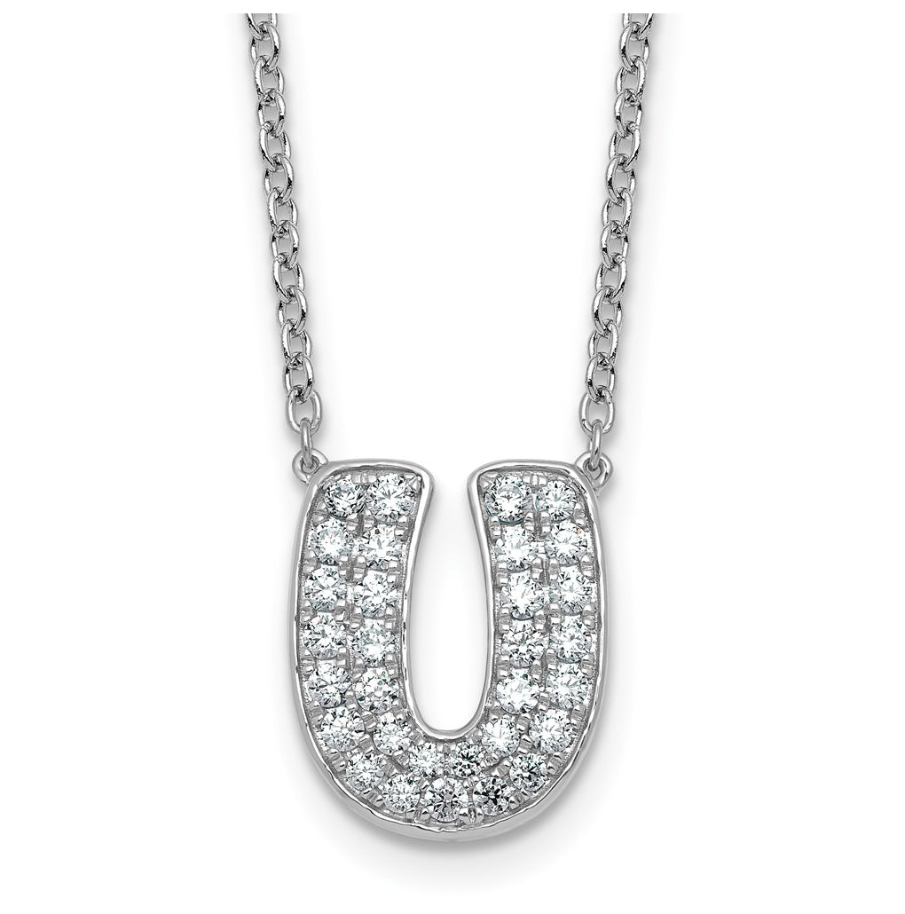 14k White Gold Lab Grown Diamond VS+ F+ Complete Letter 18 inch Initial Necklace