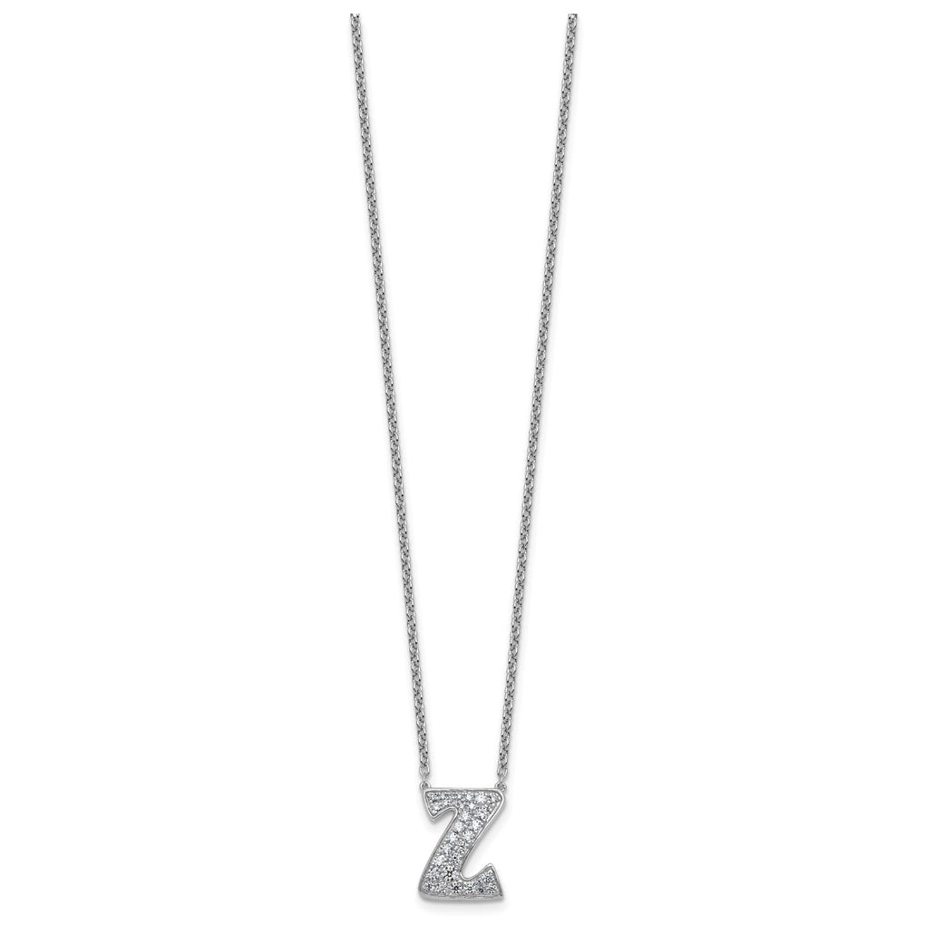 14k White Gold Lab Grown Diamond VS+ F+ Complete Letter 18 inch Initial Necklace