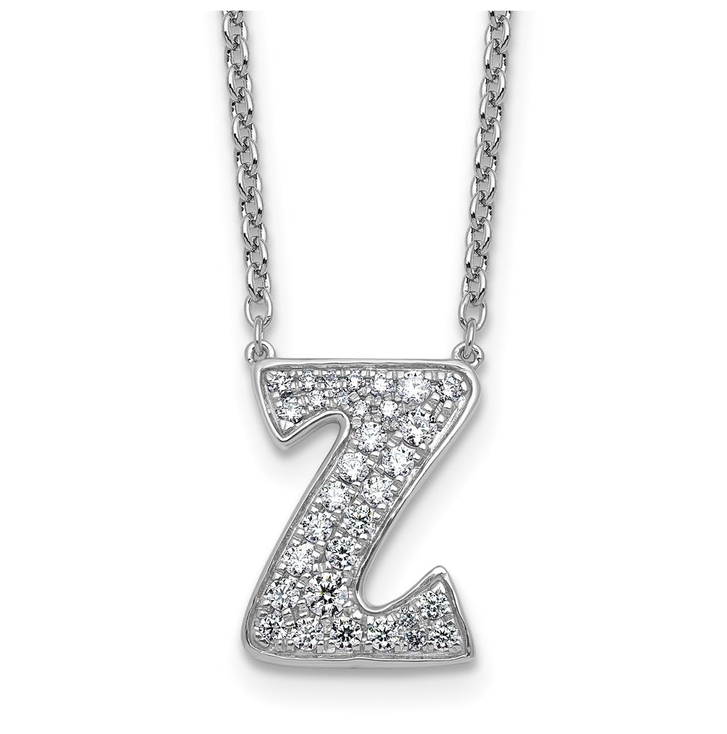 14k White Gold Lab Grown Diamond VS+ F+ Complete Letter 18 inch Initial Necklace