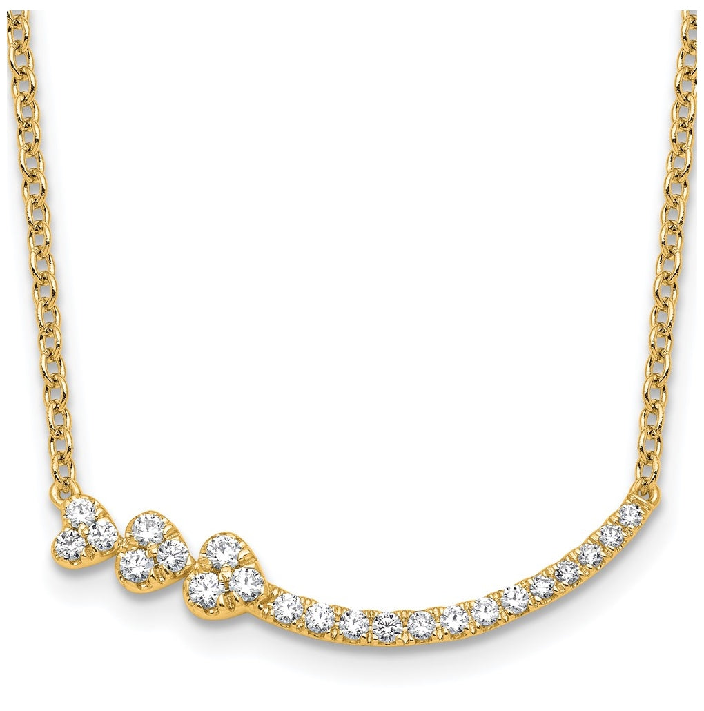 14k Yellow Gold 3/8 carat Lab Grown Diamond VS+ F+ Complete 18 inch Fashion Hearts Bar Necklace