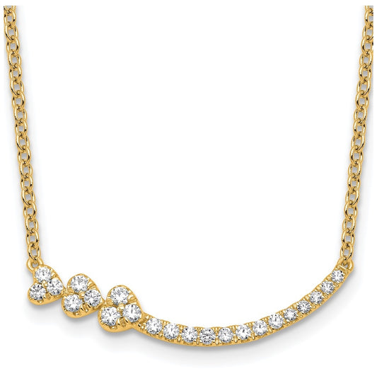 14k Yellow Gold 3/8 carat Lab Grown Diamond VS+ F+ Complete 18 inch Fashion Hearts Bar Necklace