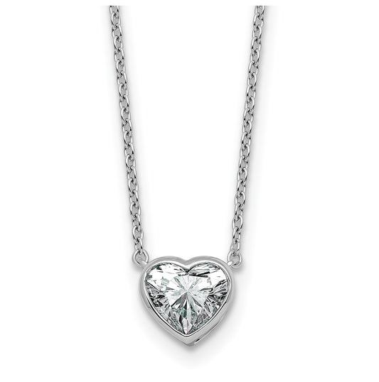 14k White Gold 1 carat Certified Lab Grown Diamond VS+ F+ Heart Complete 18 inch Bezel Set Solitaire Necklace