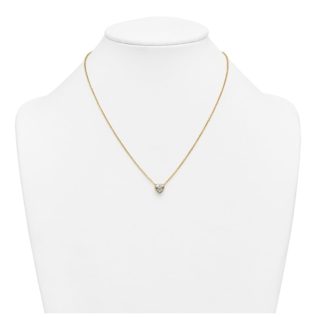 14k Yellow Gold 1 carat Certified Lab Grown Diamond VS+ F+ Heart Complete 18 inch Bezel Set Solitaire Necklace