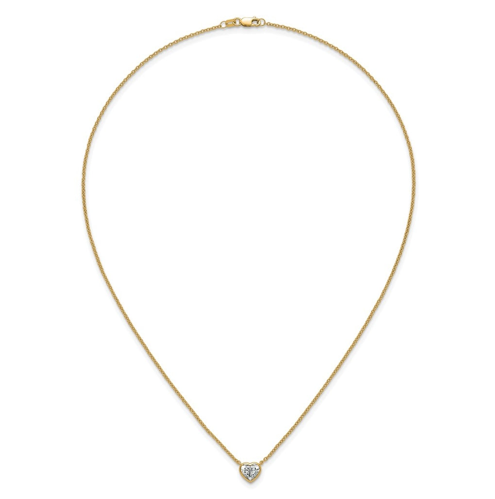 14k Yellow Gold 1 carat Certified Lab Grown Diamond VS+ F+ Heart Complete 18 inch Bezel Set Solitaire Necklace