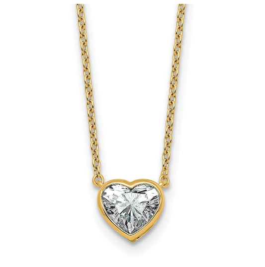 14k Yellow Gold 1 carat Certified Lab Grown Diamond VS+ F+ Heart Complete 18 inch Bezel Set Solitaire Necklace