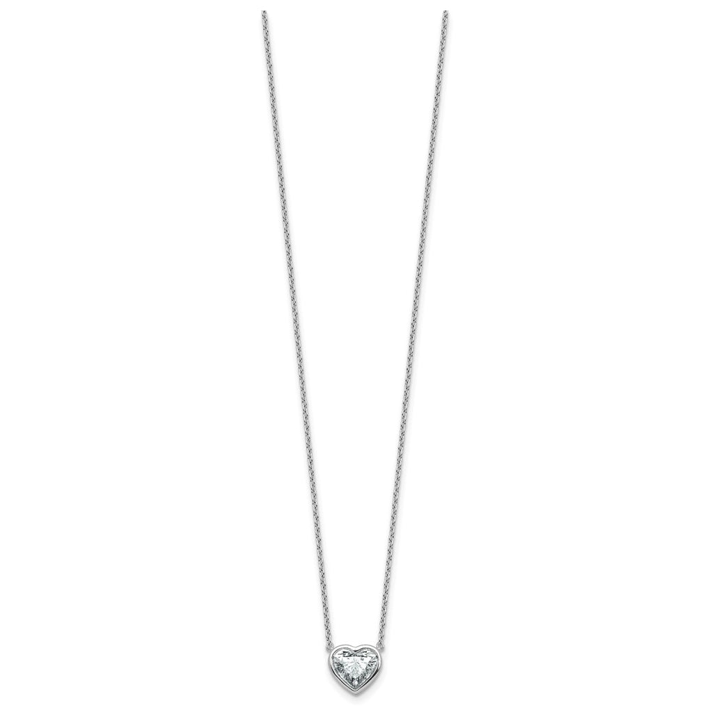 14k White Gold 1 1/2 carat Certified Lab Grown Diamond VS+ F+ Heart Complete 18 inch Bezel Set Solitaire Necklace