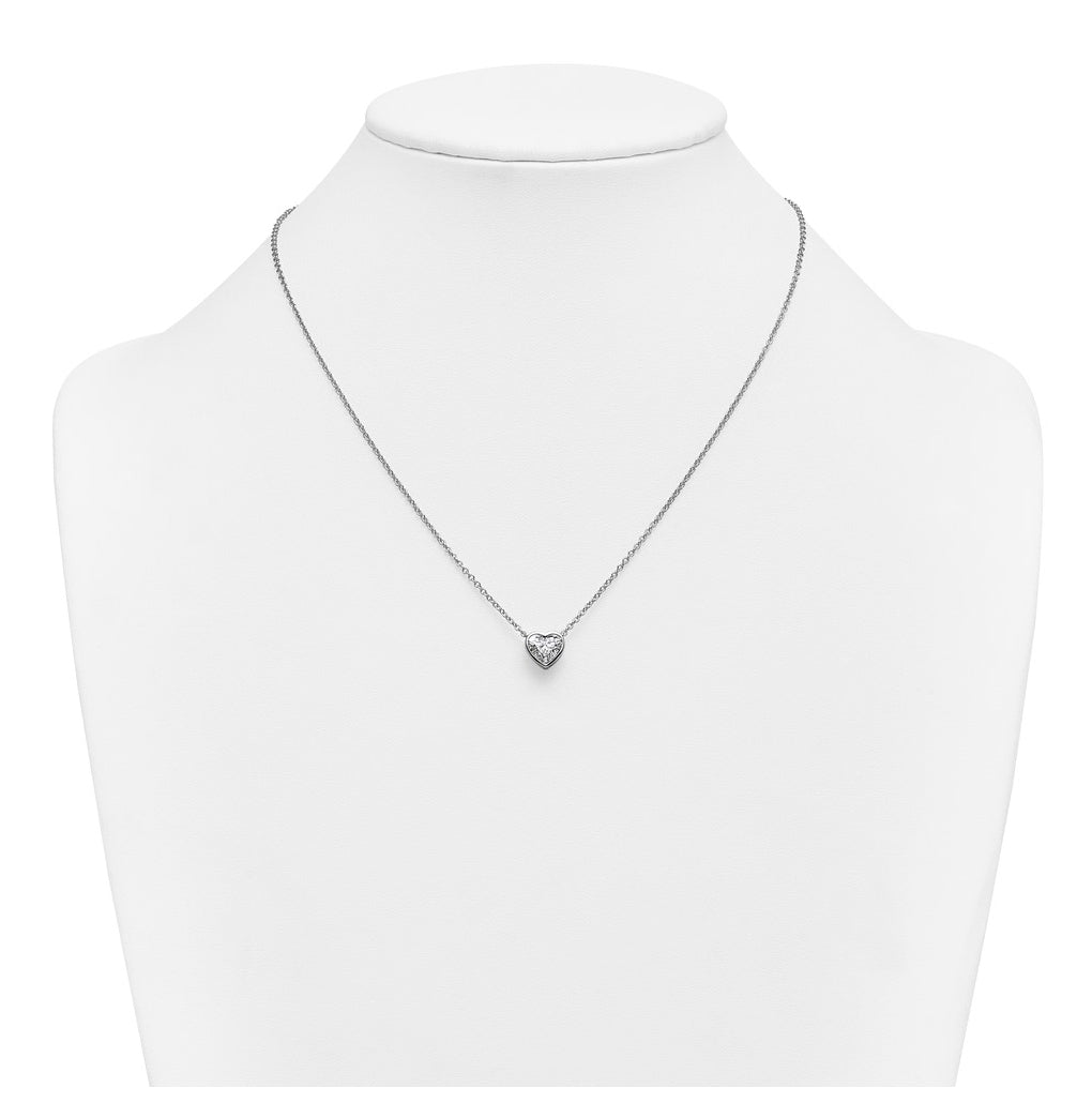 14k White Gold 1 1/2 carat Certified Lab Grown Diamond VS+ F+ Heart Complete 18 inch Bezel Set Solitaire Necklace