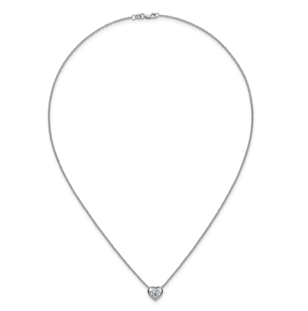 14k White Gold 1 1/2 carat Certified Lab Grown Diamond VS+ F+ Heart Complete 18 inch Bezel Set Solitaire Necklace
