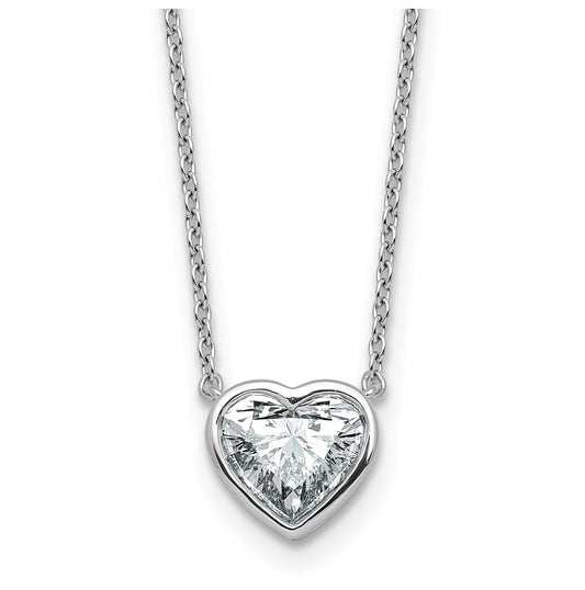 14k White Gold 1 1/2 carat Certified Lab Grown Diamond VS+ F+ Heart Complete 18 inch Bezel Set Solitaire Necklace