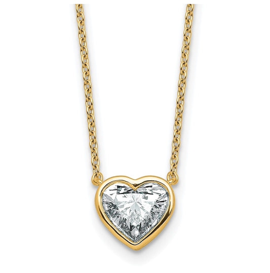 14k Yellow Gold 1 1/2 carat Certified Lab Grown Diamond VS+ F+ Heart Complete 18 inch Bezel Set Solitaire Necklace