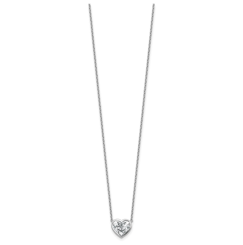 14k White Gold 2 carat Certified Lab Grown Diamond VS+ F+ Heart Complete 18 inch Bezel Set Solitaire Necklace
