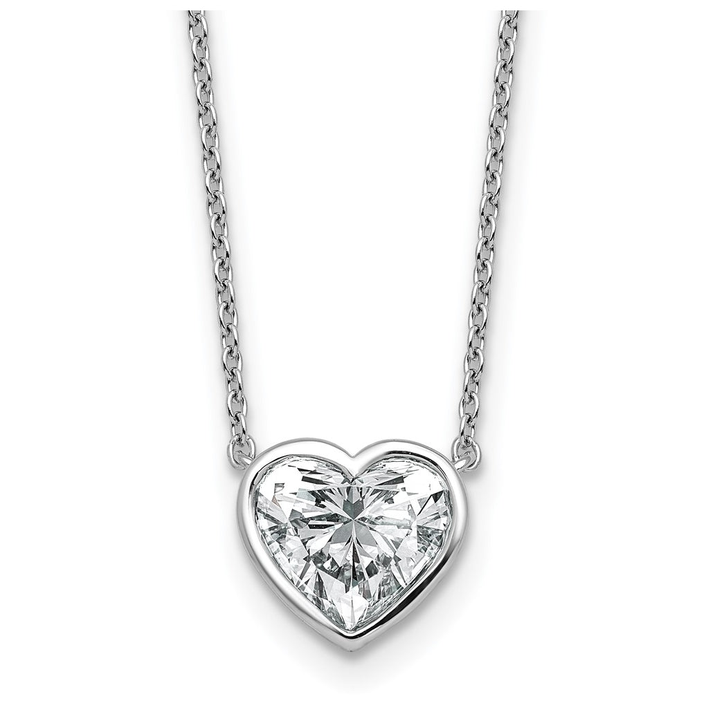 14k White Gold 2 carat Certified Lab Grown Diamond VS+ F+ Heart Complete 18 inch Bezel Set Solitaire Necklace