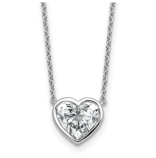 14k White Gold 2 carat Certified Lab Grown Diamond VS+ F+ Heart Complete 18 inch Bezel Set Solitaire Necklace