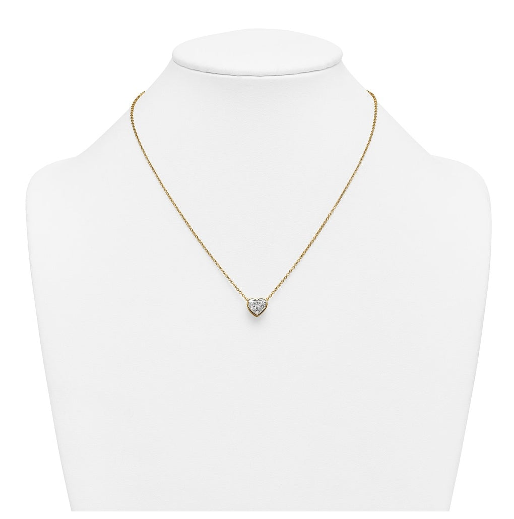 14k Yellow Gold 2 carat Certified Lab Grown Diamond VS+ F+ Heart Complete 18 inch Bezel Set Solitaire Necklace