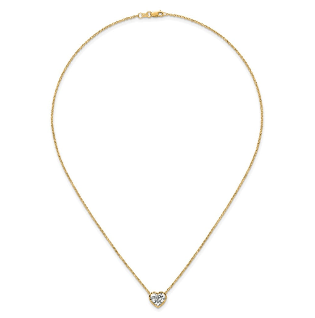 14k Yellow Gold 2 carat Certified Lab Grown Diamond VS+ F+ Heart Complete 18 inch Bezel Set Solitaire Necklace