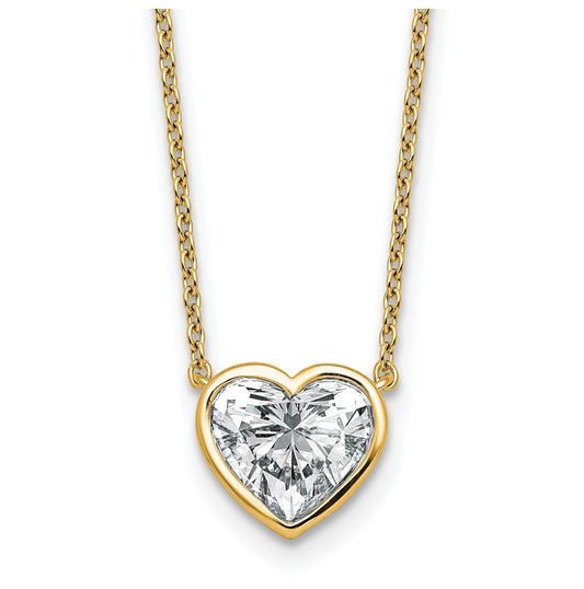 14k Yellow Gold 2 carat Certified Lab Grown Diamond VS+ F+ Heart Complete 18 inch Bezel Set Solitaire Necklace