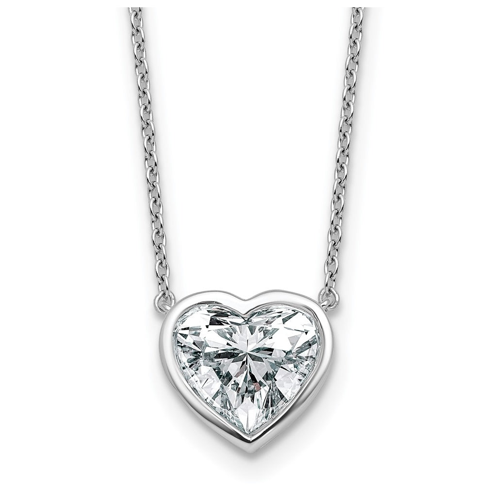14k White Gold 2 1/2 carat Certified Lab Grown Diamond VS+ F+ Heart Complete 18 inch Bezel Set Solitaire Necklace