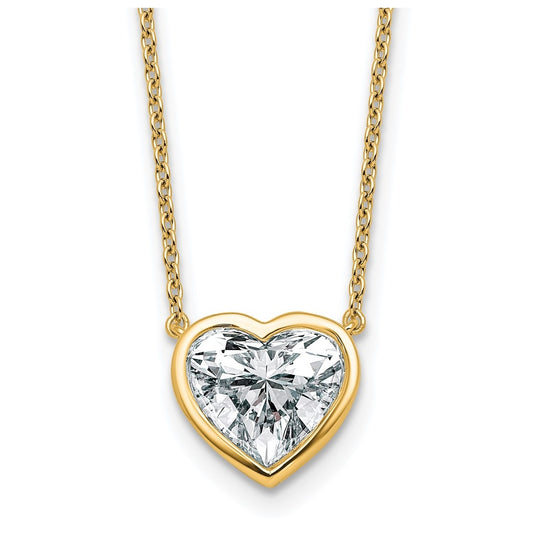 14k Yellow Gold 2 1/2 carat Certified Lab Grown Diamond VS+ F+ Heart Complete 18 inch Bezel Set Solitaire Necklace