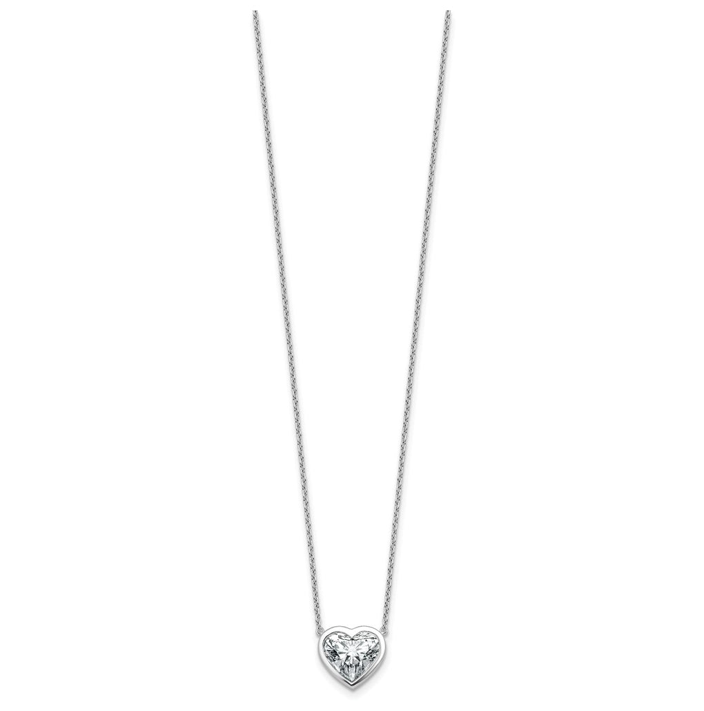 14k White Gold 3 carat Certified Lab Grown Diamond VS+ F+ Heart Complete 18 inch Bezel Set Solitaire Necklace