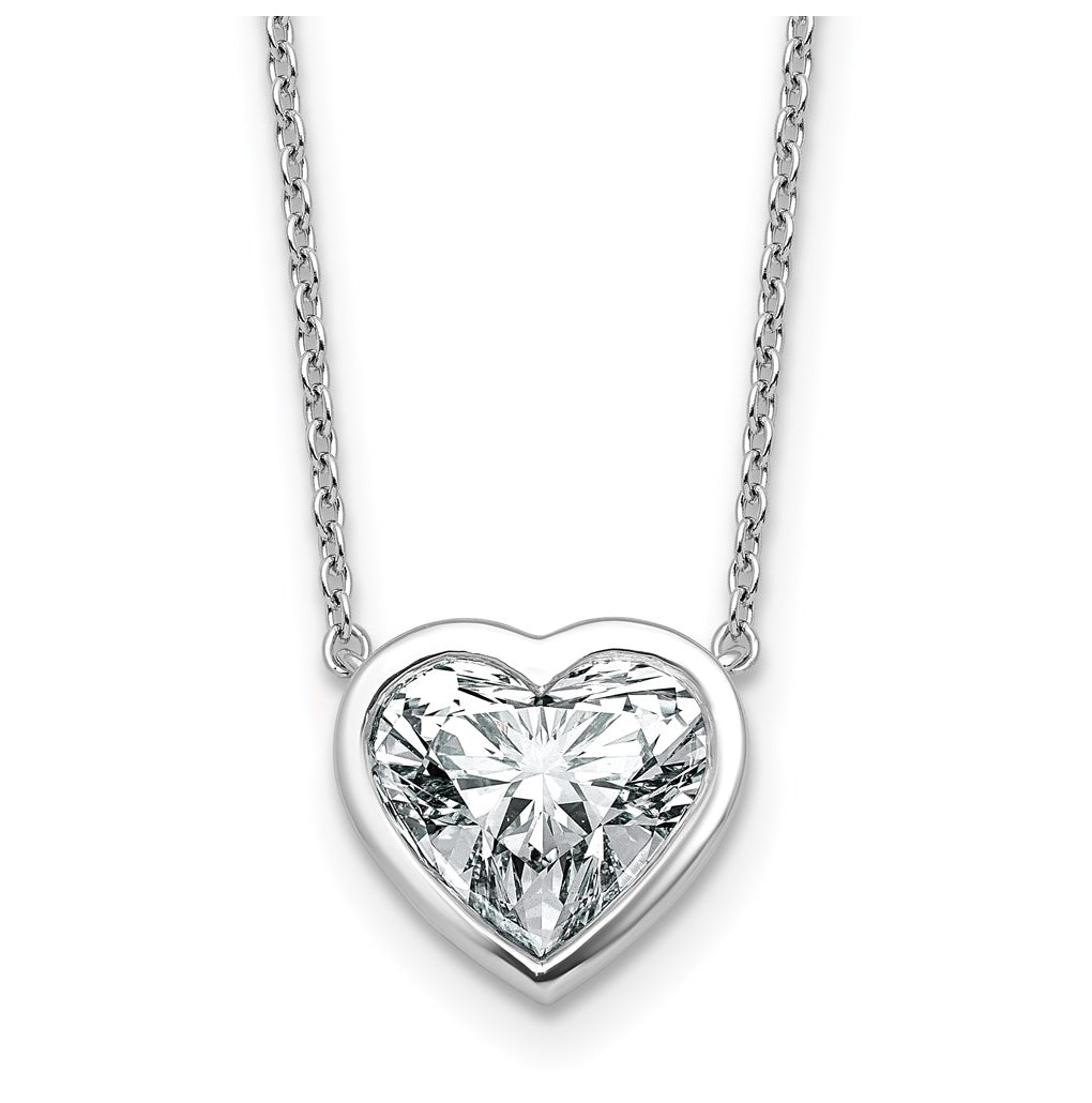 14k White Gold 3 carat Certified Lab Grown Diamond VS+ F+ Heart Complete 18 inch Bezel Set Solitaire Necklace