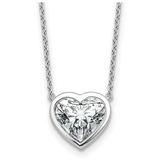14k White Gold 3 carat Certified Lab Grown Diamond VS+ F+ Heart Complete 18 inch Bezel Set Solitaire Necklace