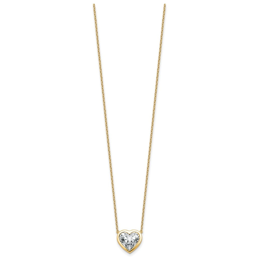 14k Yellow Gold 3 carat Certified Lab Grown Diamond VS+ F+ Heart Complete 18 inch Bezel Set Solitaire Necklace