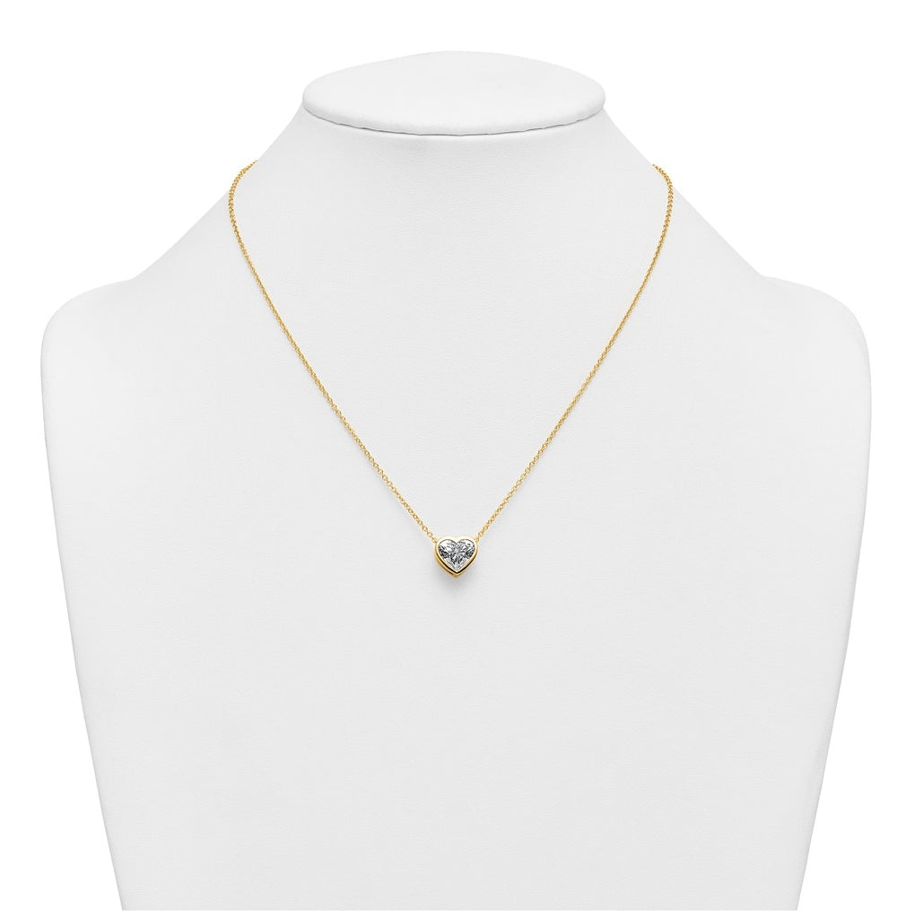 14k Yellow Gold 3 carat Certified Lab Grown Diamond VS+ F+ Heart Complete 18 inch Bezel Set Solitaire Necklace