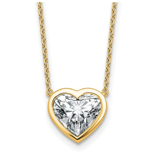 14k Yellow Gold 3 carat Certified Lab Grown Diamond VS+ F+ Heart Complete 18 inch Bezel Set Solitaire Necklace