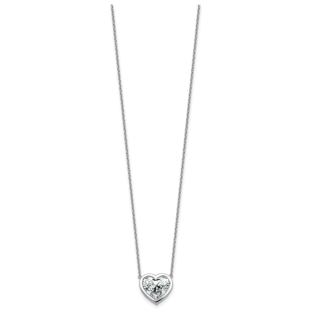 14k White Gold 4 carat Certified Lab Grown Diamond VS+ F+ Heart Complete 18 inch Bezel Set Solitaire Necklace