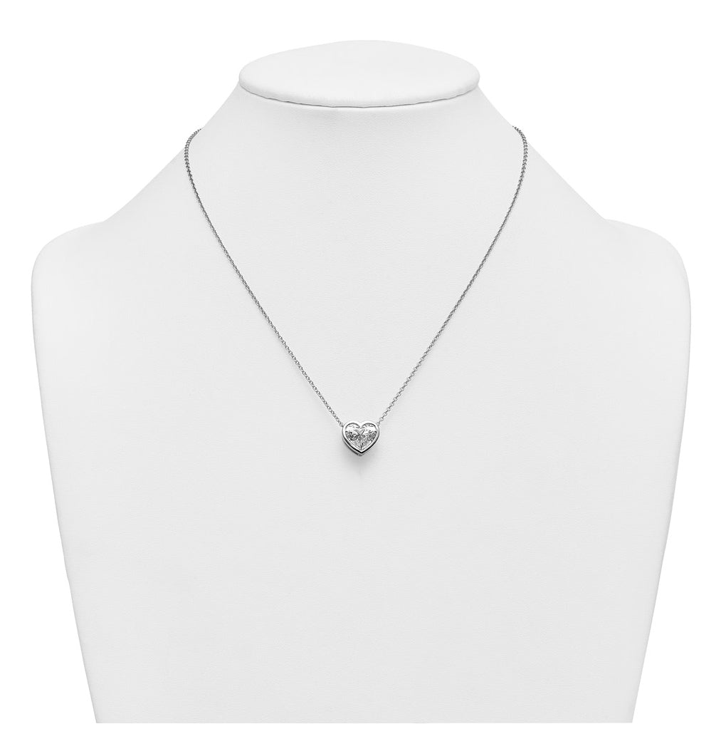 14k White Gold 4 carat Certified Lab Grown Diamond VS+ F+ Heart Complete 18 inch Bezel Set Solitaire Necklace