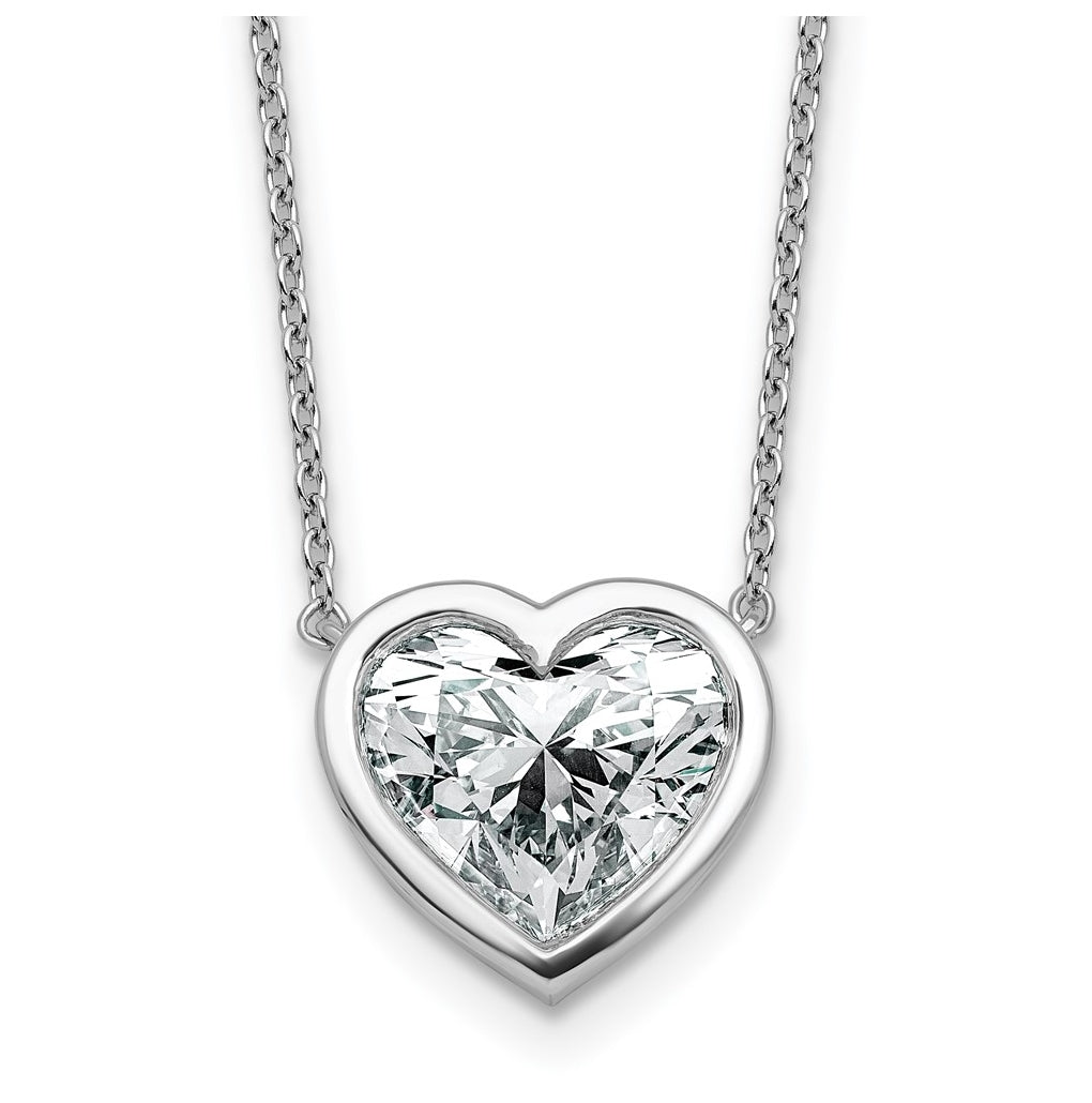 14k White Gold 4 carat Certified Lab Grown Diamond VS+ F+ Heart Complete 18 inch Bezel Set Solitaire Necklace