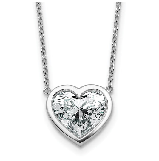 14k White Gold 4 carat Certified Lab Grown Diamond VS+ F+ Heart Complete 18 inch Bezel Set Solitaire Necklace