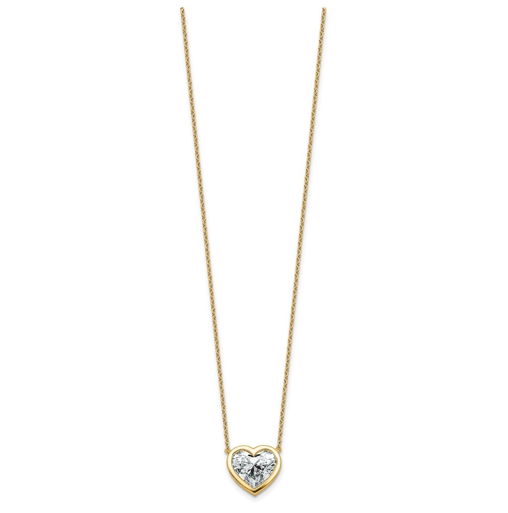 14k Yellow Gold 4 carat Certified Lab Grown Diamond VS+ F+ Heart Complete 18 inch Bezel Set Solitaire Necklace