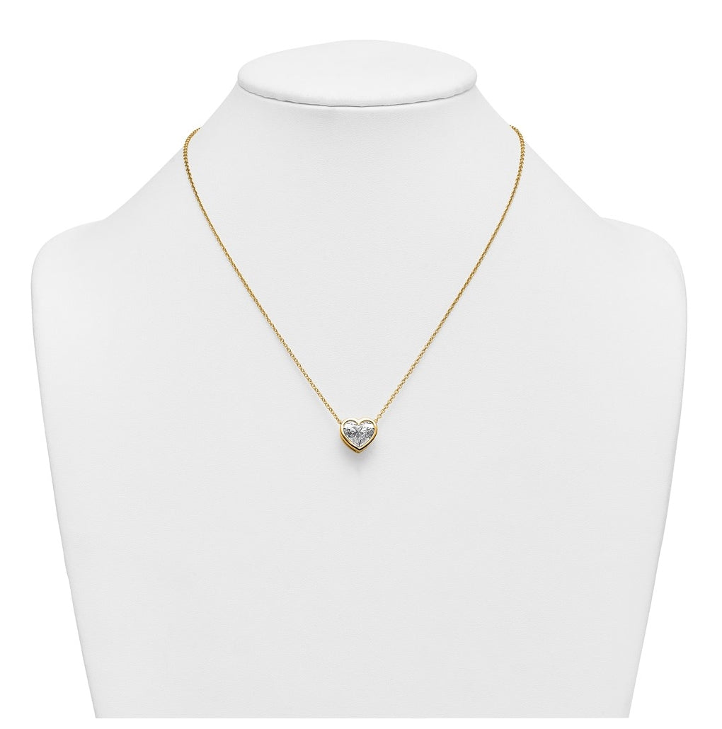 14k Yellow Gold 4 carat Certified Lab Grown Diamond VS+ F+ Heart Complete 18 inch Bezel Set Solitaire Necklace