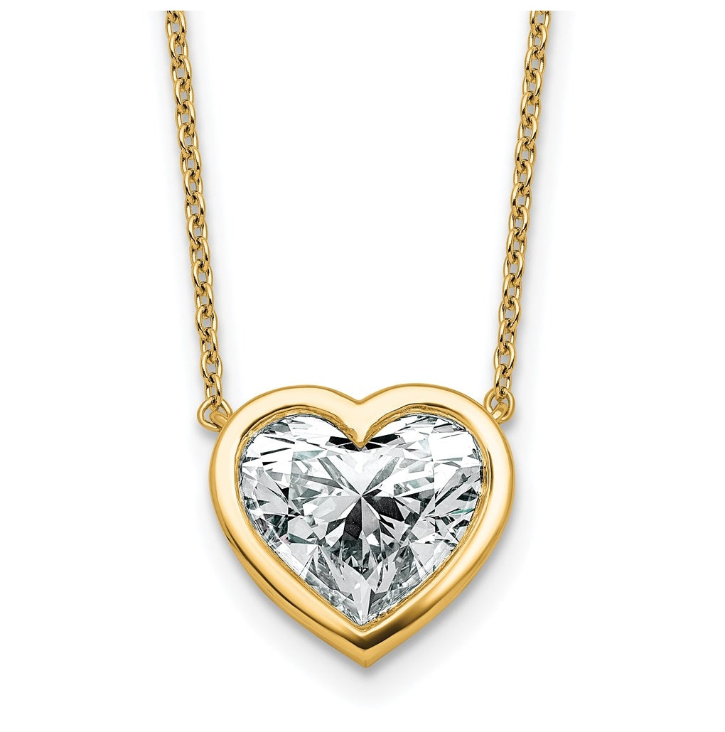 14k Yellow Gold 4 carat Certified Lab Grown Diamond VS+ F+ Heart Complete 18 inch Bezel Set Solitaire Necklace