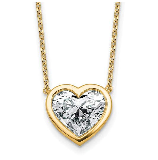14k Yellow Gold 4 carat Certified Lab Grown Diamond VS+ F+ Heart Complete 18 inch Bezel Set Solitaire Necklace