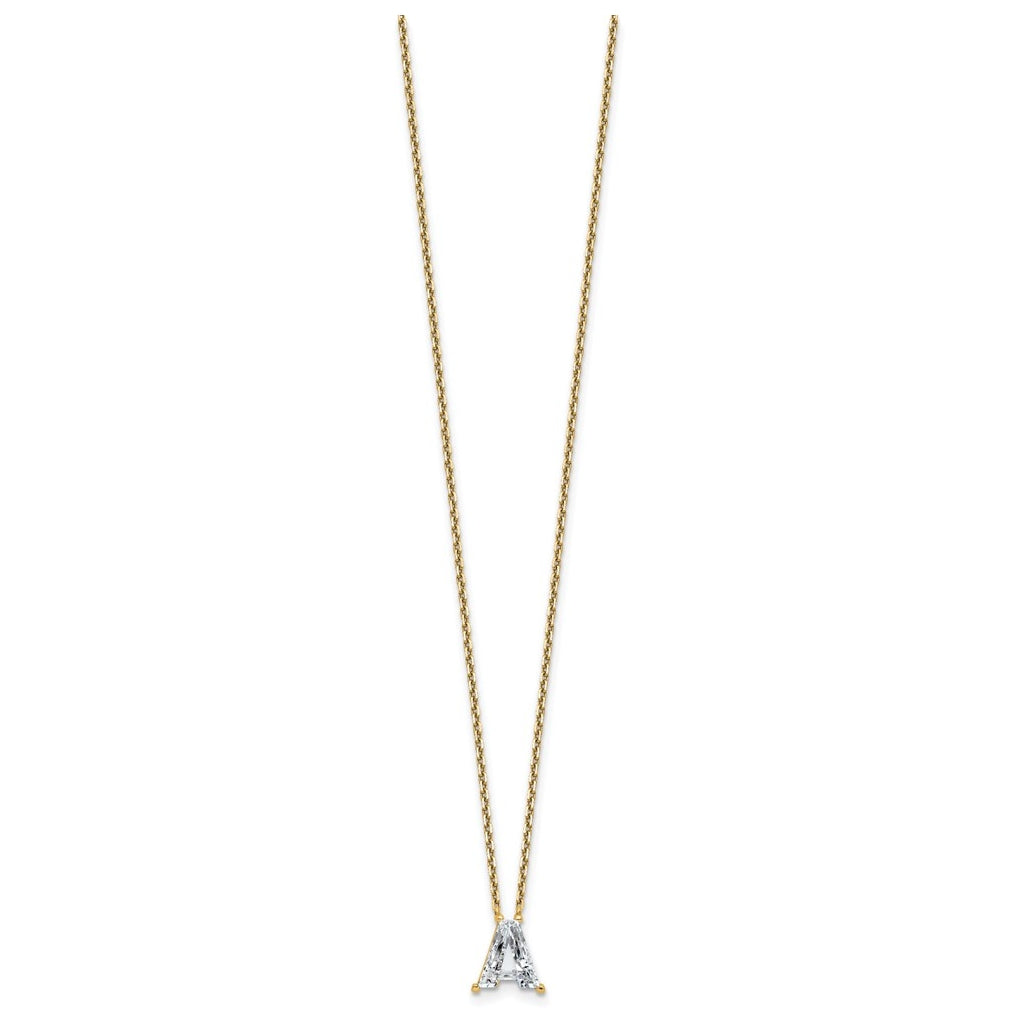 14k Yellow Gold Lab Grown Diamond VS+ F+ Complete Letter Single Stone 18 inch Necklace