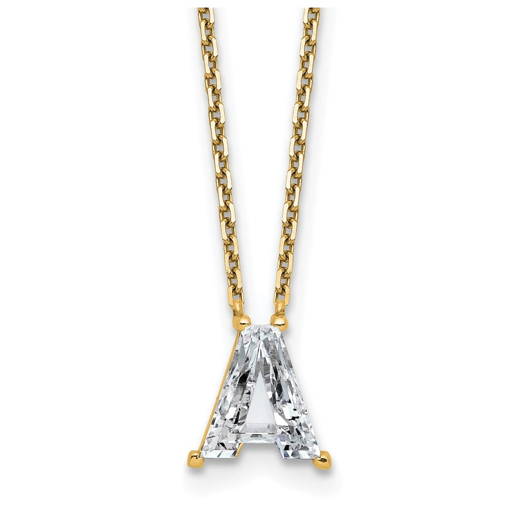 14k Yellow Gold Lab Grown Diamond VS+ F+ Complete Letter Single Stone 18 inch Necklace