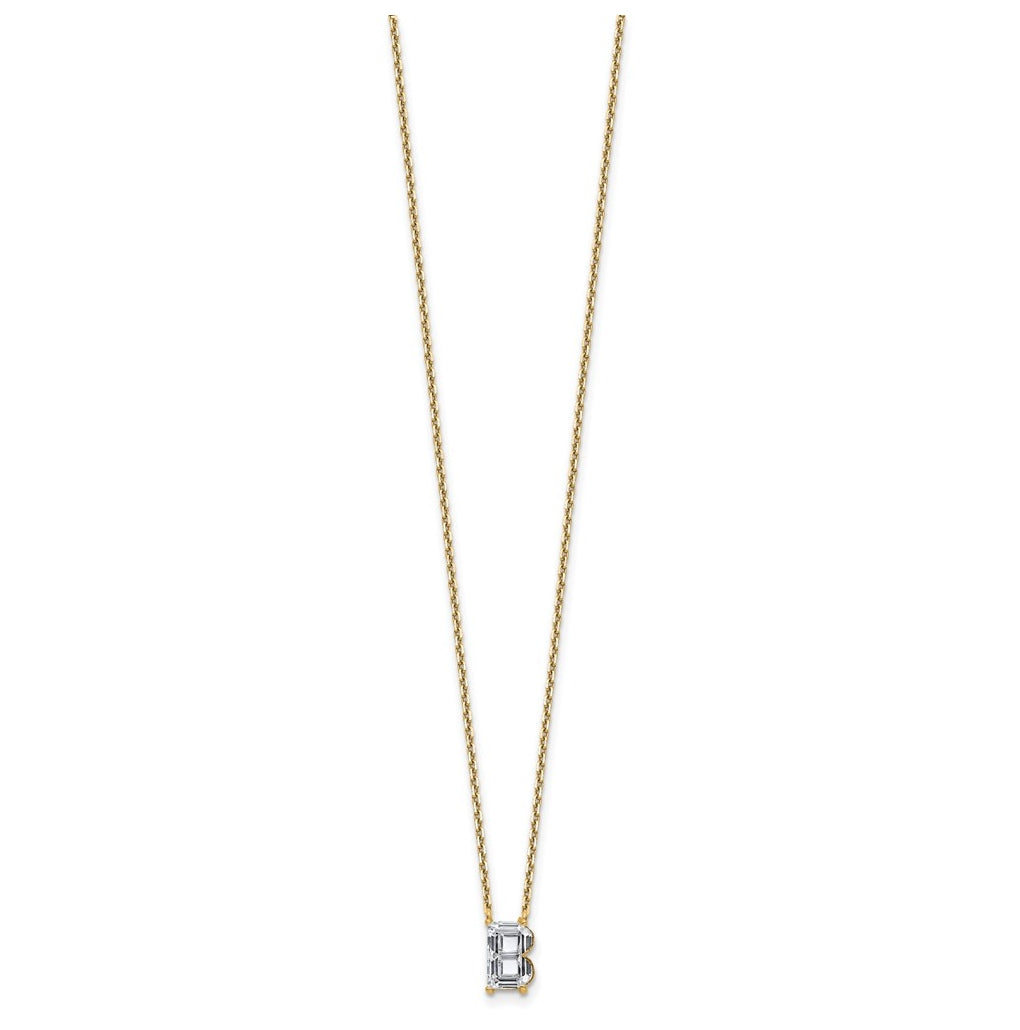14k Yellow Gold Lab Grown Diamond VS+ F+ Complete Letter Single Stone 18 inch Necklace