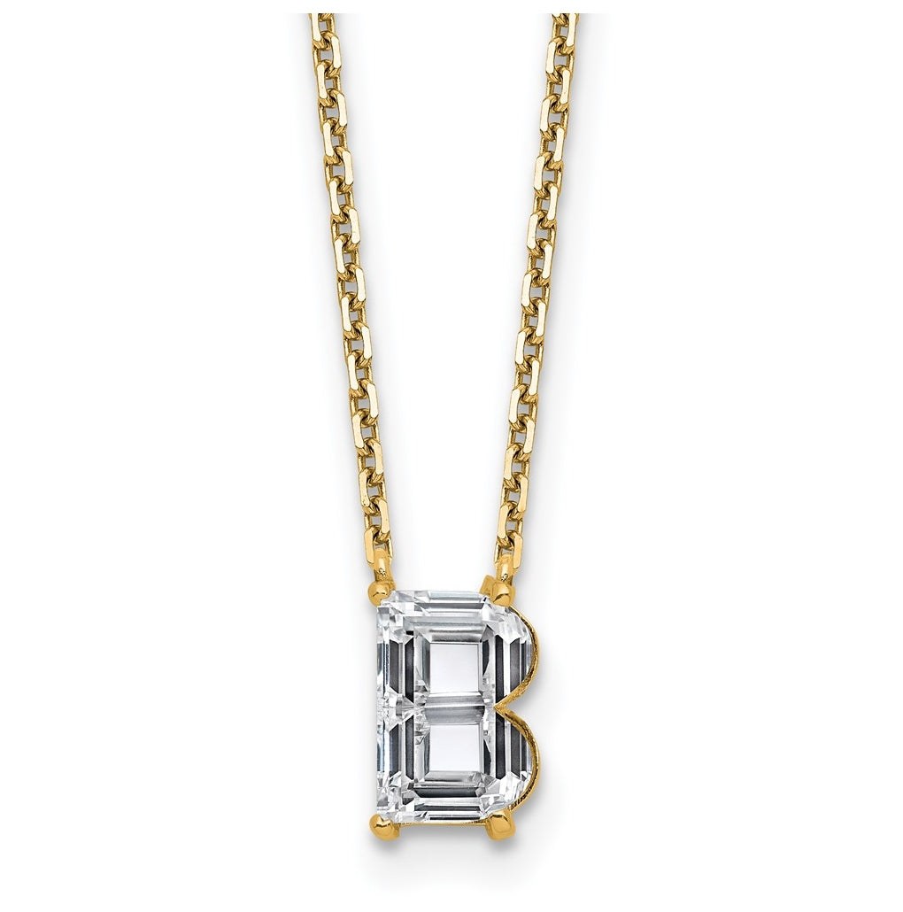 14k Yellow Gold Lab Grown Diamond VS+ F+ Complete Letter Single Stone 18 inch Necklace