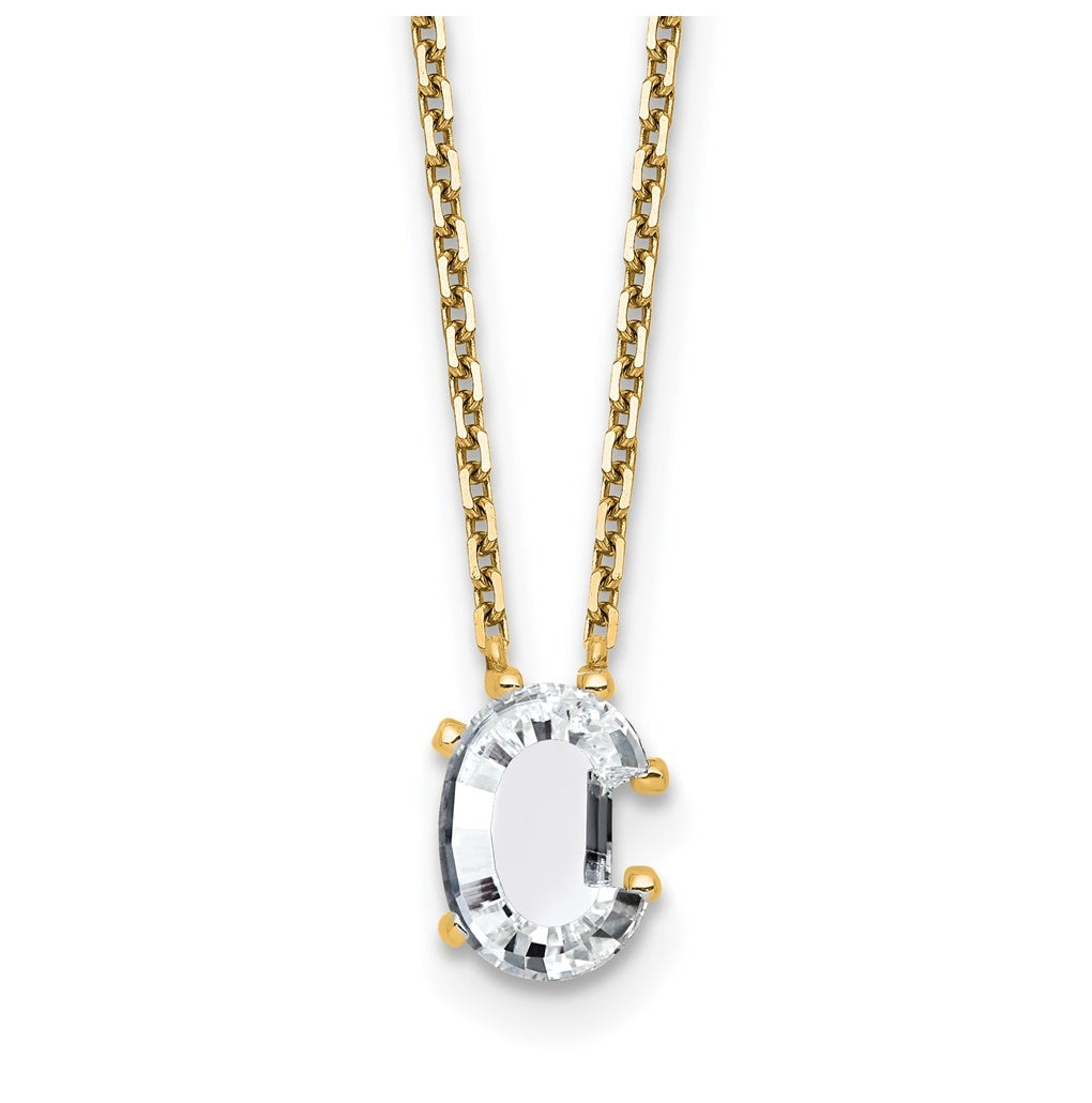 14k Yellow Gold Lab Grown Diamond VS+ F+ Complete Letter Single Stone 18 inch Necklace