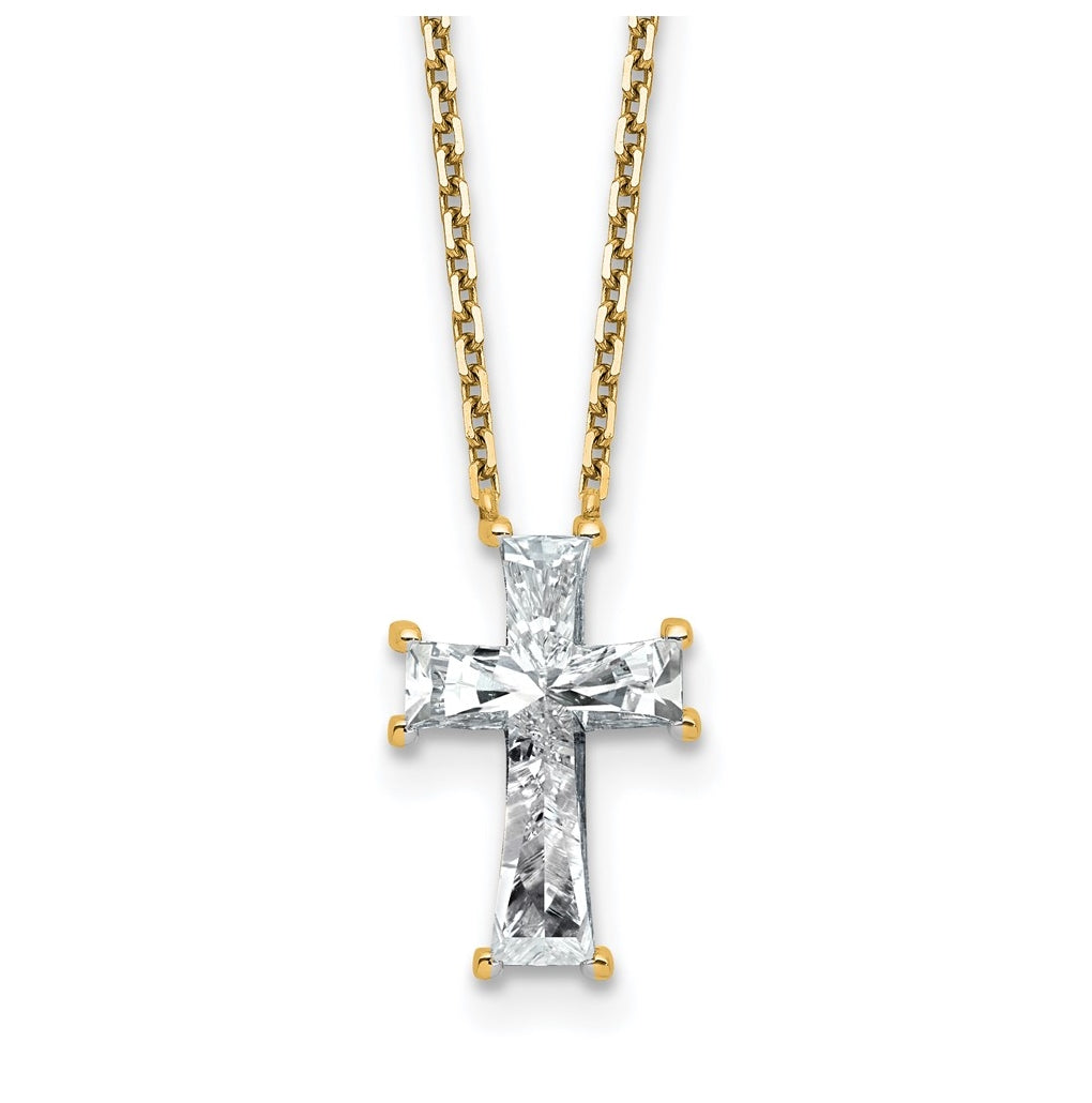 14k Yellow Gold 3 3/4 carat Lab Grown Diamond VS+ F+ Single Stone Complete Cross 18 inch Necklace