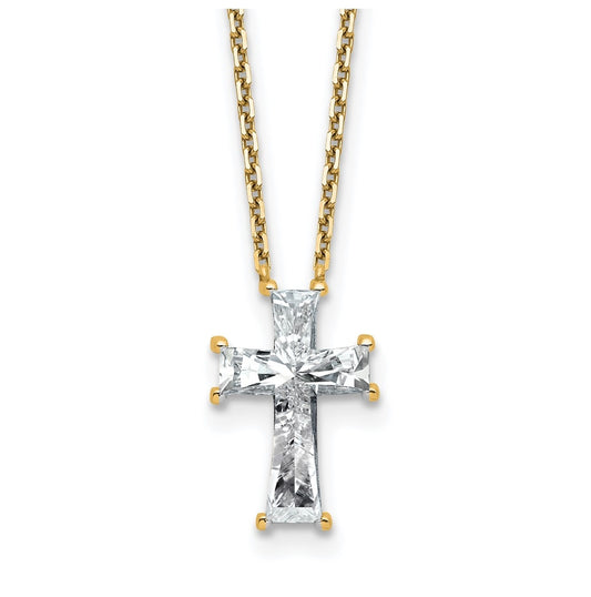 14k Yellow Gold 3 3/4 carat Lab Grown Diamond VS+ F+ Single Stone Complete Cross 18 inch Necklace